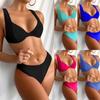 Women's Fashion Sexy Solid Color Backless Bralette Split Bikini Swimsuit