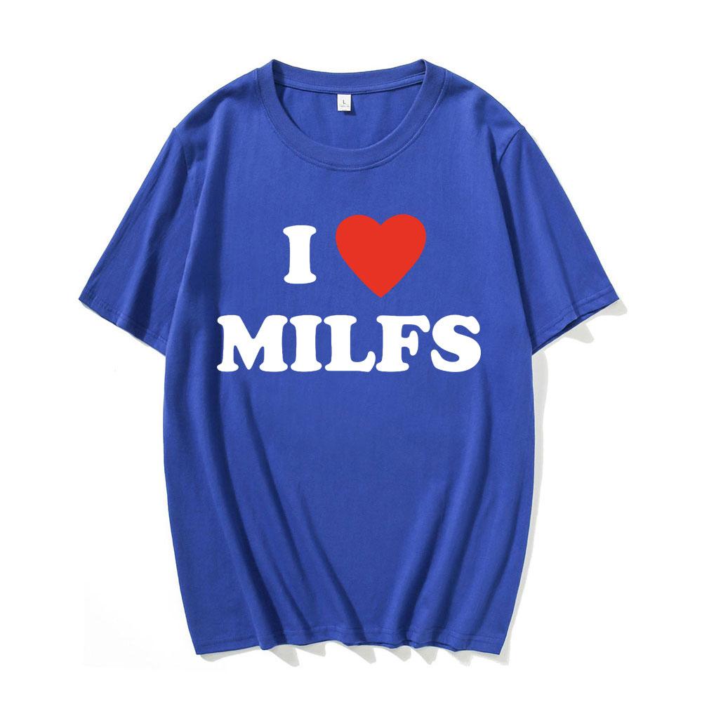 Модные Унисекс Футболки с Принтом I Love MILFS I Heart Hot Moms Мужские Женские Оверсайз Повседневная Футболка Харадзюку Футболка Стритвир