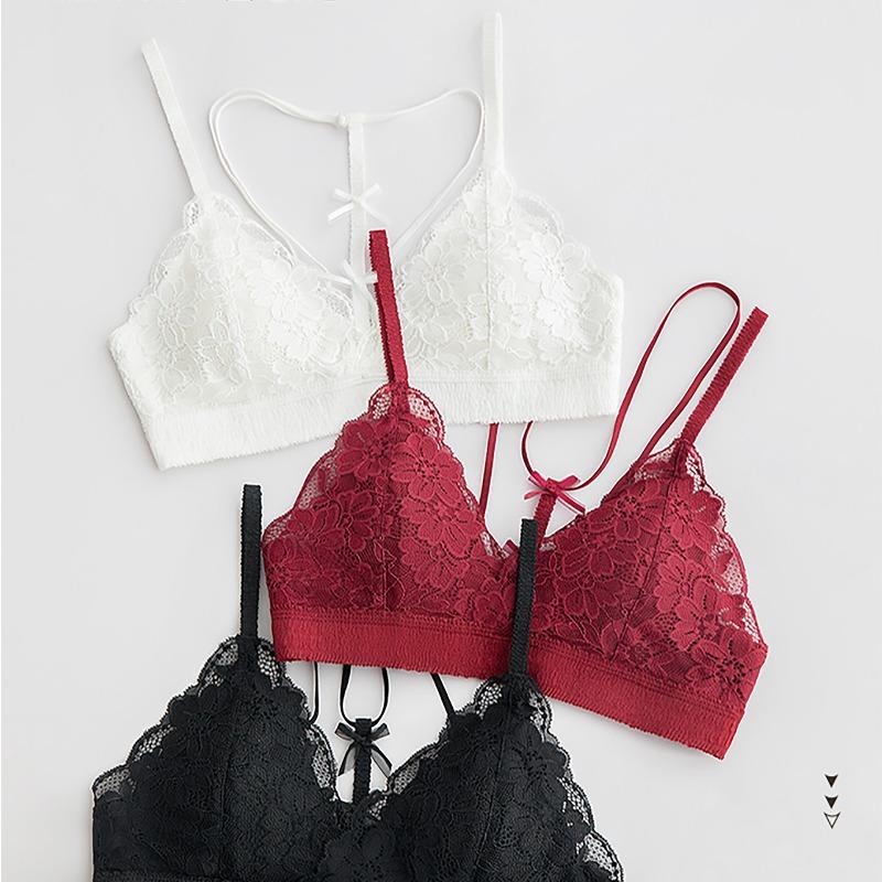 Сексуальное кружевное нижнее белье с треугольной чашкой, чистое желание, женское полое с бантом, съемный бюстгальтер, красивое и удобное