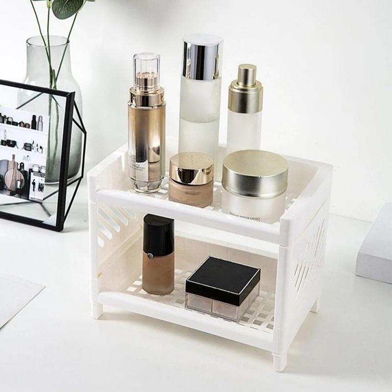 1 ПП Настольная Двухъярусная Стойка для Хранения Прямоугольное Хранение для Студенческих Офисных Столов Косметика Канцелярские товары Стойка для Хранения