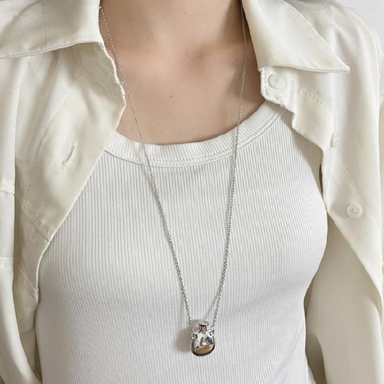 Многофункциональное ожерелье на длинной цепочке, металлическая подвеска в виде вазы, металлическая текстура, подходит для повседневной носки и вечеринок