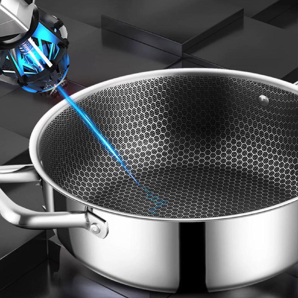 Stainless Steel Soup Pot Wok Non-stick Frying Pan with Lid Honeycomb Home Hot Pan Induction Cooker Gas Stove Kitchen Cookware