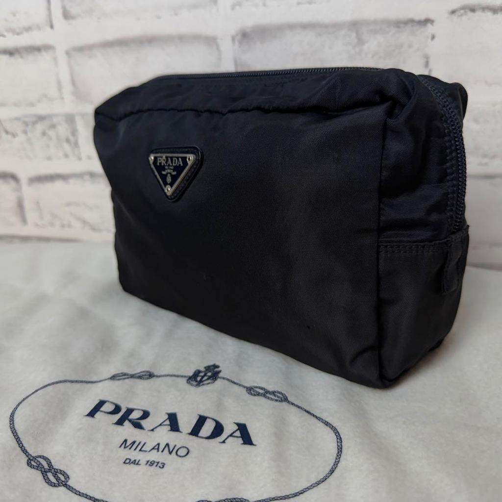 Used Rare PRADA Prada Accessory Pouch, Triangle Logo, White Tag Included