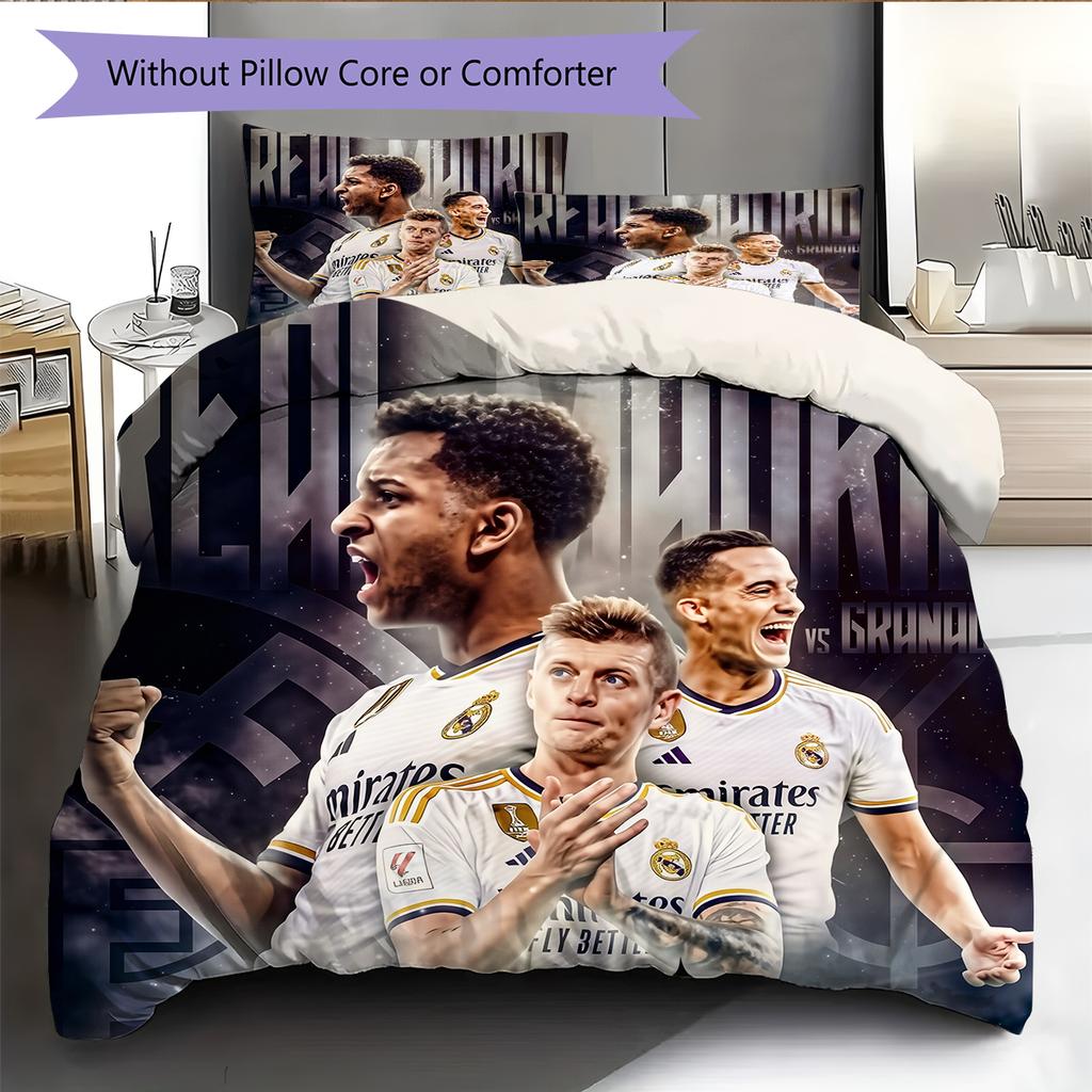 Madrid team Pattern Bedding Home Decoration Birthday Gift (1 * duvet cover + 2 * pillowcase, without core)