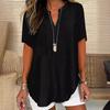 Женская рубашка с V-образным вырезом, коротким рукавом, свободный крой, повседневная рубашка, однотонная эластичная футболка, повседневная одежда