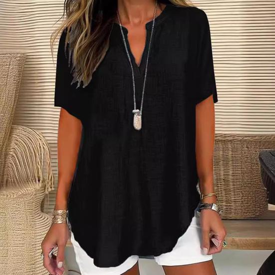 Женская рубашка с V-образным вырезом, коротким рукавом, свободный крой, повседневная рубашка, однотонная эластичная футболка, повседневная одежда