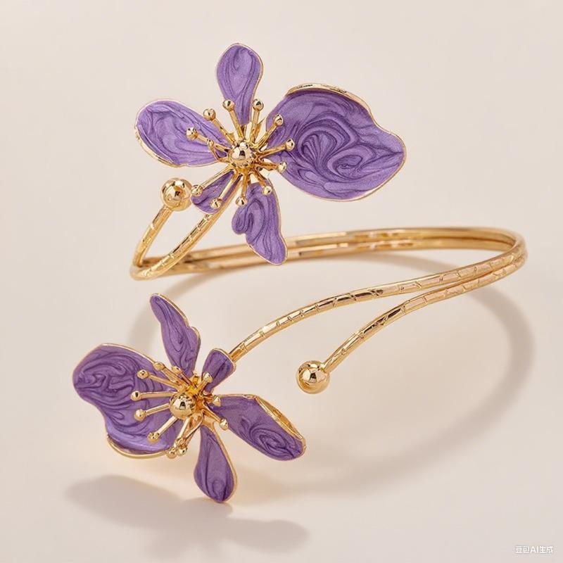 Элегантный и простой стиль, свежий и милый дизайн, золотое цветочное кольцо-браслет с открытым концом, премиум для праздничного банкета