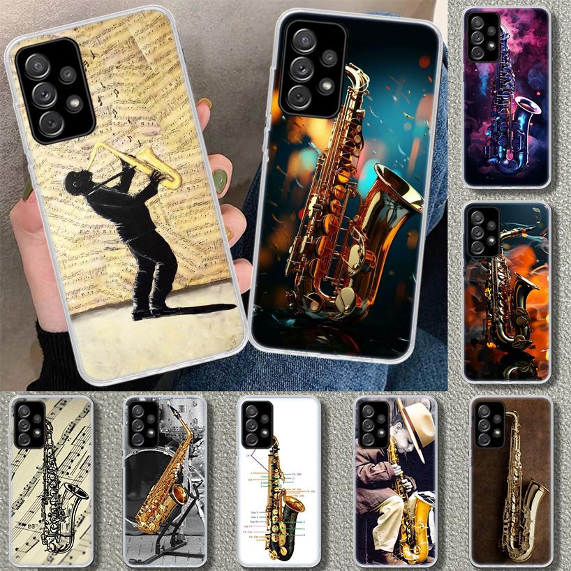 Music Saxophone Instrument Phone Case Cover for Samsung Galaxy A12 A22 A32 A52 A72 A02S A51 A50S A31 A20S A10S Note 20 Ultra 10