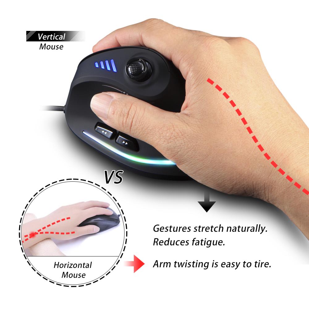 Zelotes C-18 Вертикальная проводная игровая мышь 11 программируемых кнопок Регулируемый лазерный двигатель 10000 точек на дюйм Ремень с подсветкой RGB 128 КБ встроенной памяти