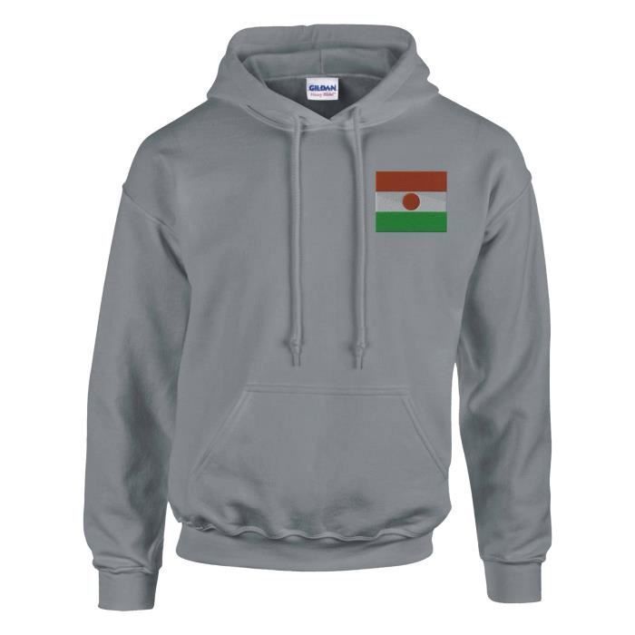 Sweat à capuche - PIXELFORMA - Drapeau du Niger - Gris - Длинные манши - Col capuche