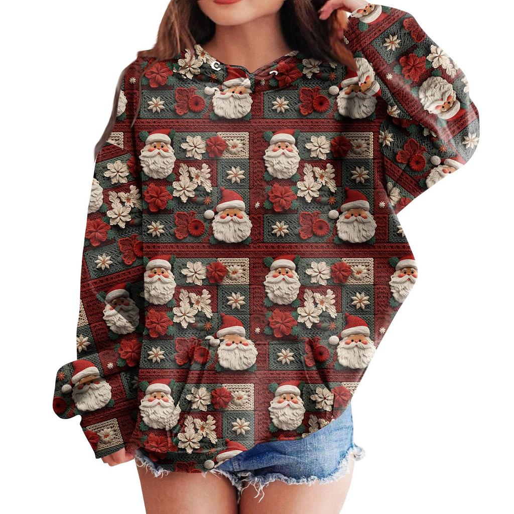 Детские толстовки с капюшоном, свободные рождественские принты, спортивная рубашка с капюшоном, модная спортивная рубашка