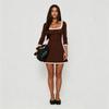 Womens Elegant U-Neck Long Sleeve Knit Dress Slim Fit Short Skirt Fall Winter