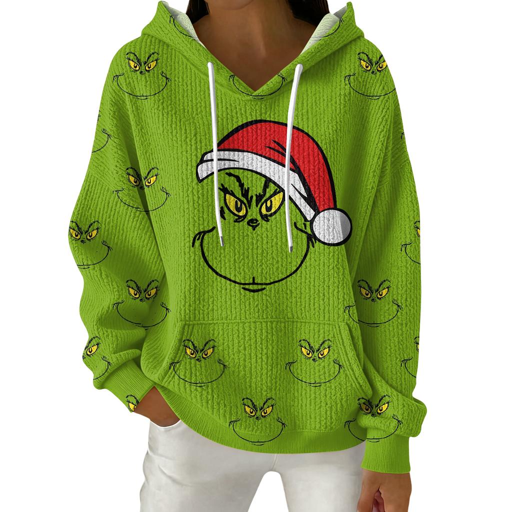 Женский модный повседневный пуловер с рождественским принтом, толстовка с капюшоном и длинными рукавами