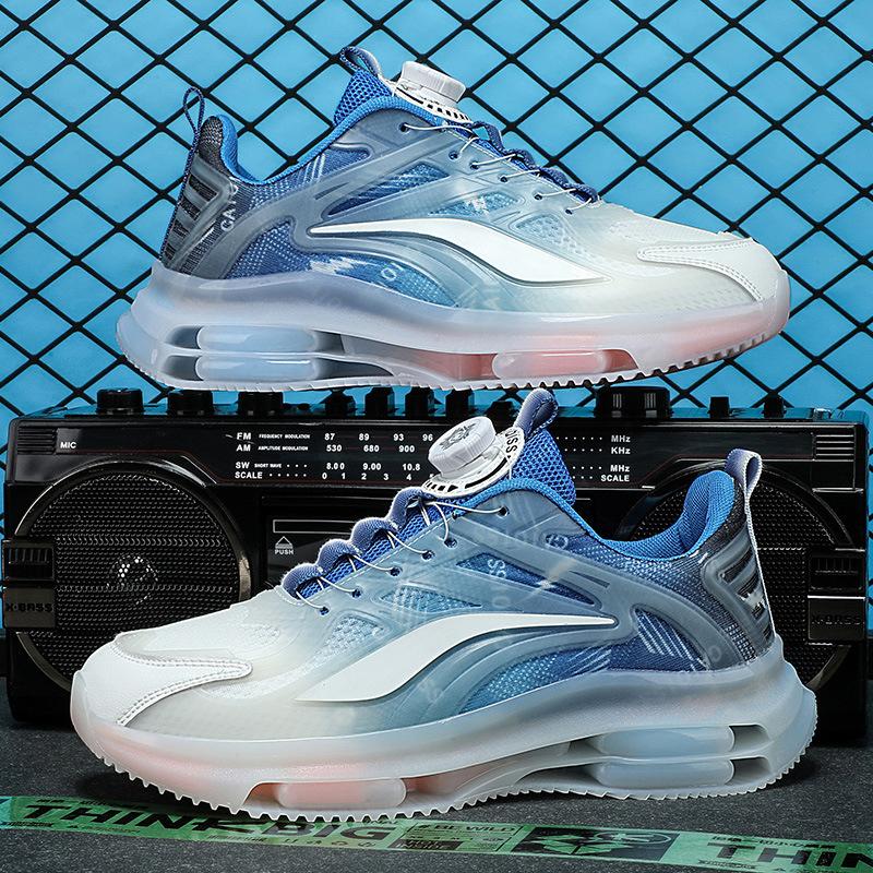 Large size men's shoes summer breathable mesh casual sports shoes heightened rotating button air cushion soft sole dad