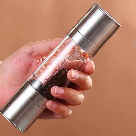 Dual Spice Grinder 2-in-1 Stainless Steel Manual Pepper And Salt Mill with Ceramic Core Adjustable Coarseness Seasoning Tool for Kitchen Travel Use