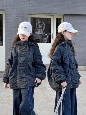 Осень 2025 Куртка с капюшоном в корейском стиле - Большая девочка L, Двойная молния, Свободный крой, Повседневный топ