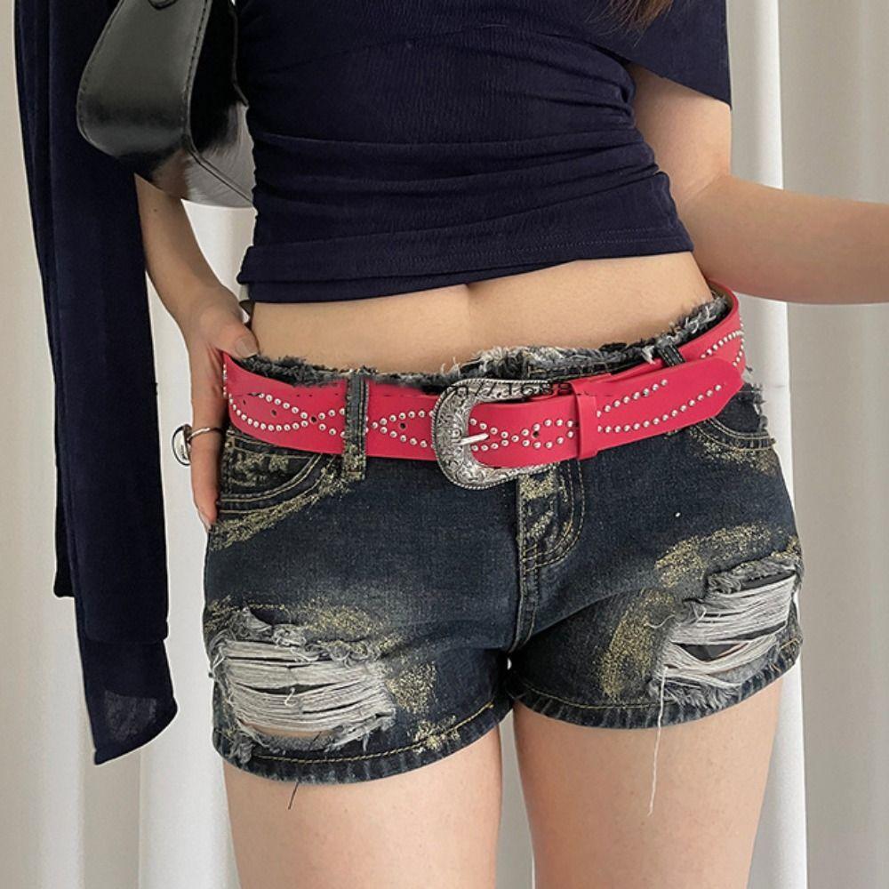 Винтажный широкий кожаный пояс на талию Y2k в панк-стиле Модный женский ремень с заклепками Для дерзких девушек