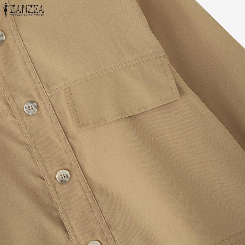 ZANZEA Женская повседневная блузка с воротником-стойкой и длинным рукавом