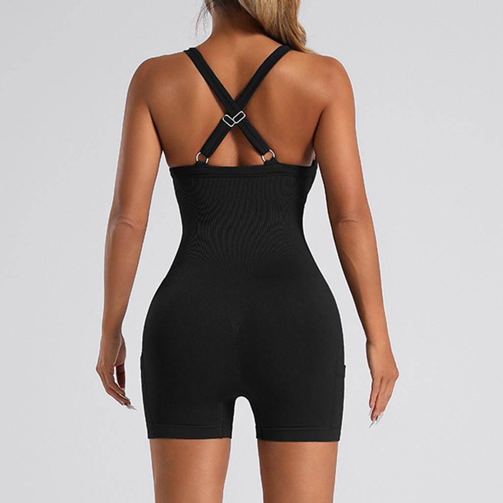 Женский модный однотонный костюм для йоги с круглым вырезом и облегающей спинкой, комбинезон для йоги