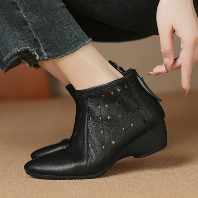 Женские ботильоны с круглым носком на толстом каблуке, сращивание натуральной кожи, женская обувь на осень 2024 года, новые офисные туфли для женщин