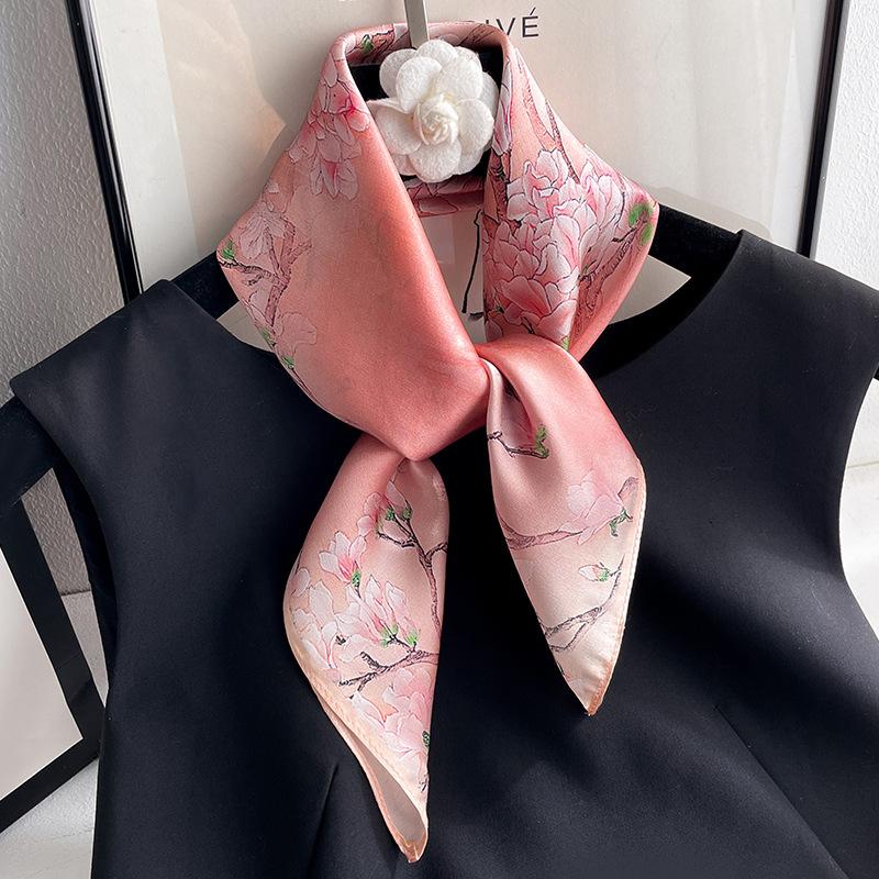 Fashion 100% Pure Silk Scarf Women Square Floral Neck Shawls Foulard Scarves Pashmina Neckerchief Female Hijab Bandana Bufanda