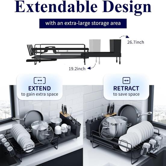 Раздвижная сушилка для посуды Органайзер для тарелок с поддоном Многофункциональная сушилка для посуды