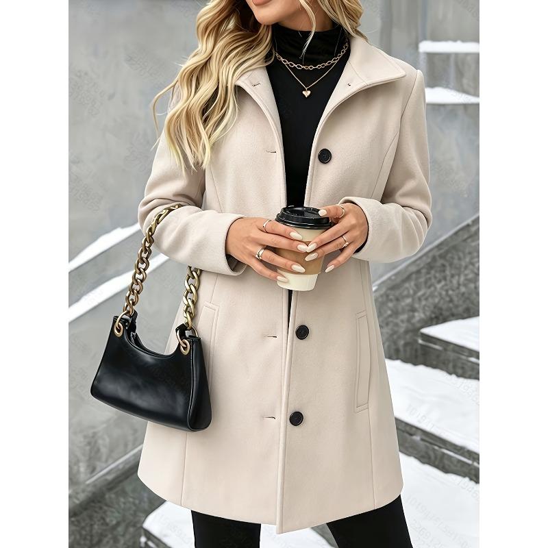 Autumn and winter new woolen temu explosive coat women's medium and long lapel single-breasted casual coat