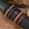 6Pcs Leather Bracelet Retro Punk Jewelry Set Adjustable Fashionable Leather Woven Rope Bracelet