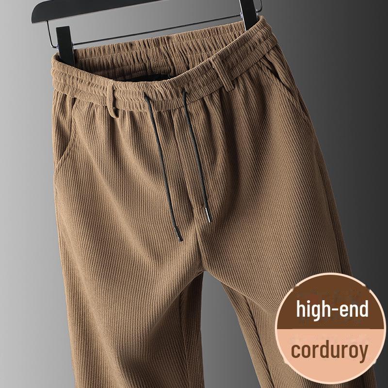 Вельветовые мужские брюки-стрейч с высокой талией: Плотные, свободные, прямые брюки на осень/зиму