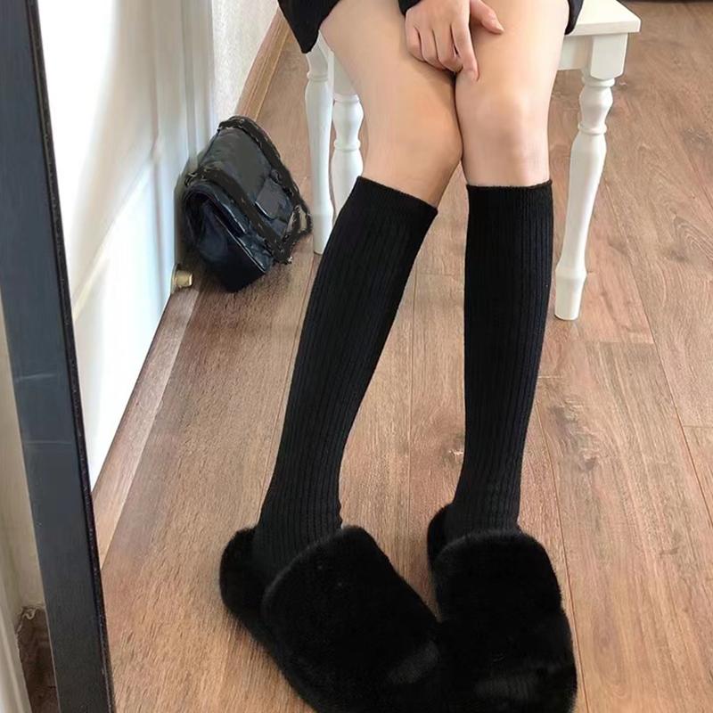 Женские повседневные осенне-зимние носки Harajuku Lolita, вязаные длинные носки, однотонные чулки, носки до щиколотки