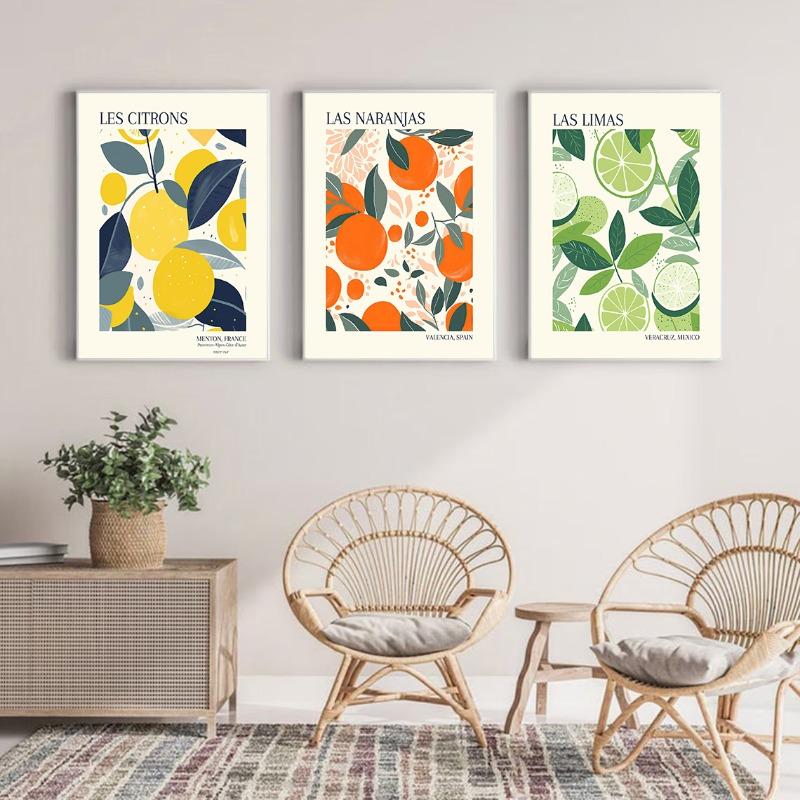 Бохо Кухня Фрукты Цитрусовые Лимон Апельсин Постеры Принты Холст Живопись Ботаническое Настенное Искусство Картины для Гостиной Домашний Декор