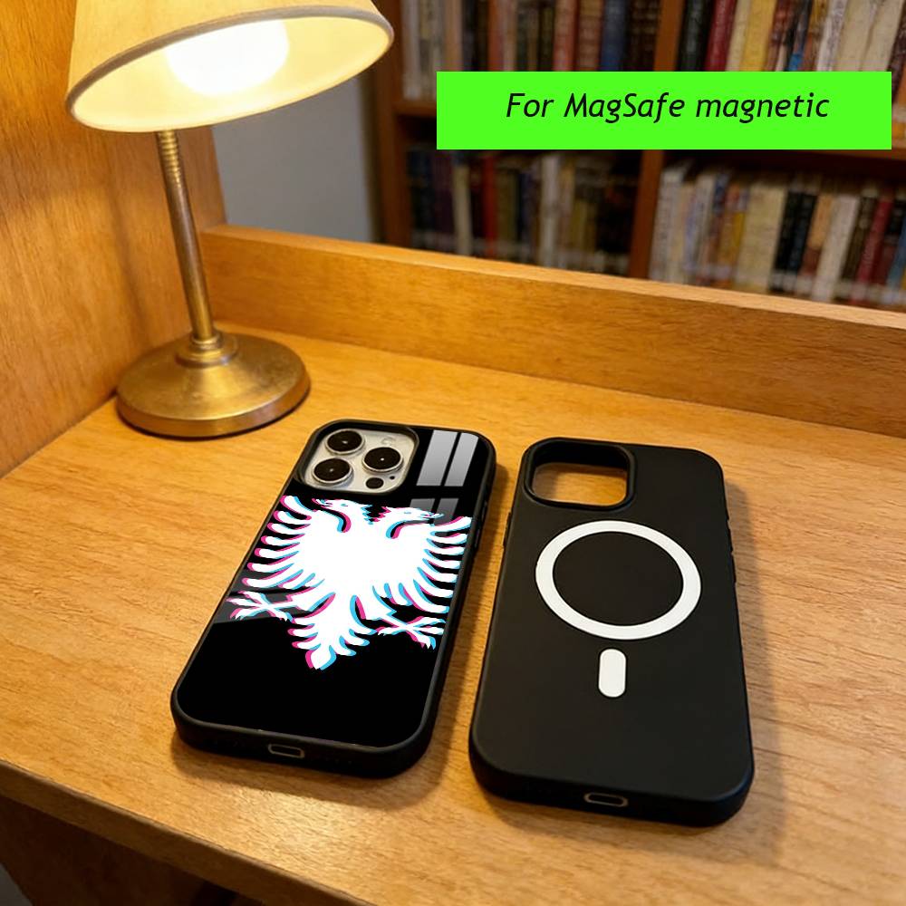 Чехол для телефона с орлом, флаг Албании, для iPhone 17, 16, 15, 14, 13, 12, 11 Plus, Pro, магнитный, с поддержкой беспроводной зарядки MagSafe