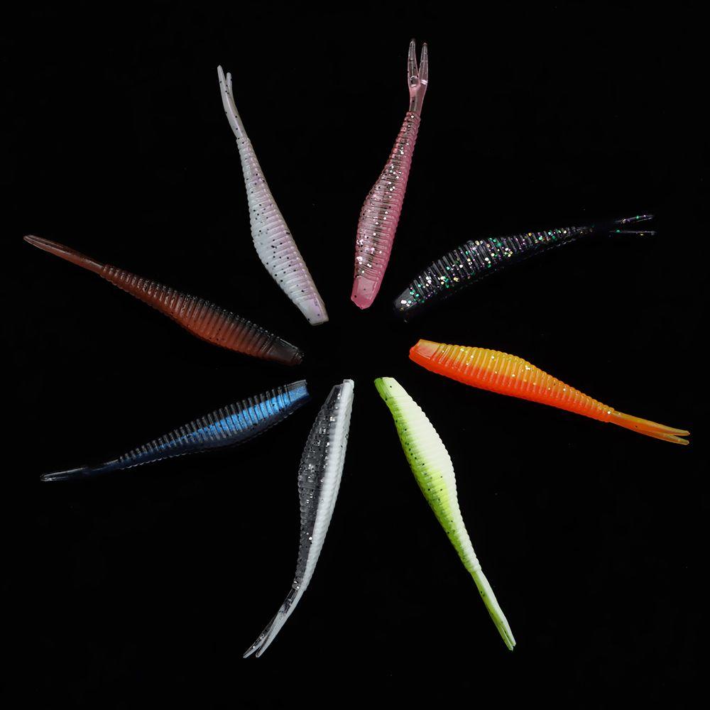 20 шт. силиконовые двухцветные блестки для рыбалки, мягкая искусственная приманка, червь, раздвоенный хвост