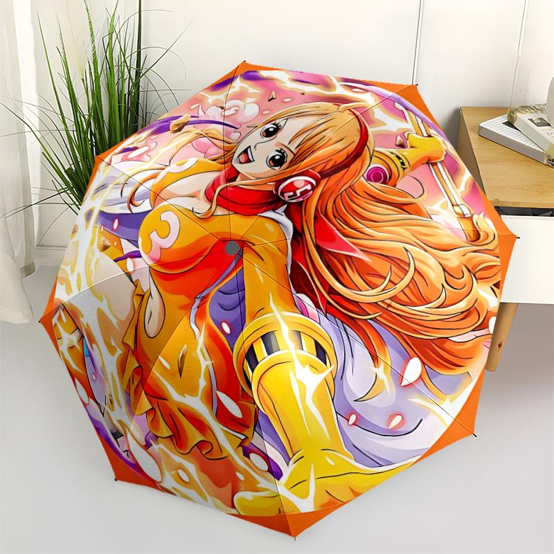 1PC One Piece, Nami Automatic Open/Close Umbrella, 8-Rib Sturdy Frame, Lightweight Portable Umbrella, Commute, Business - Ideal Gift for Friend, Vibra