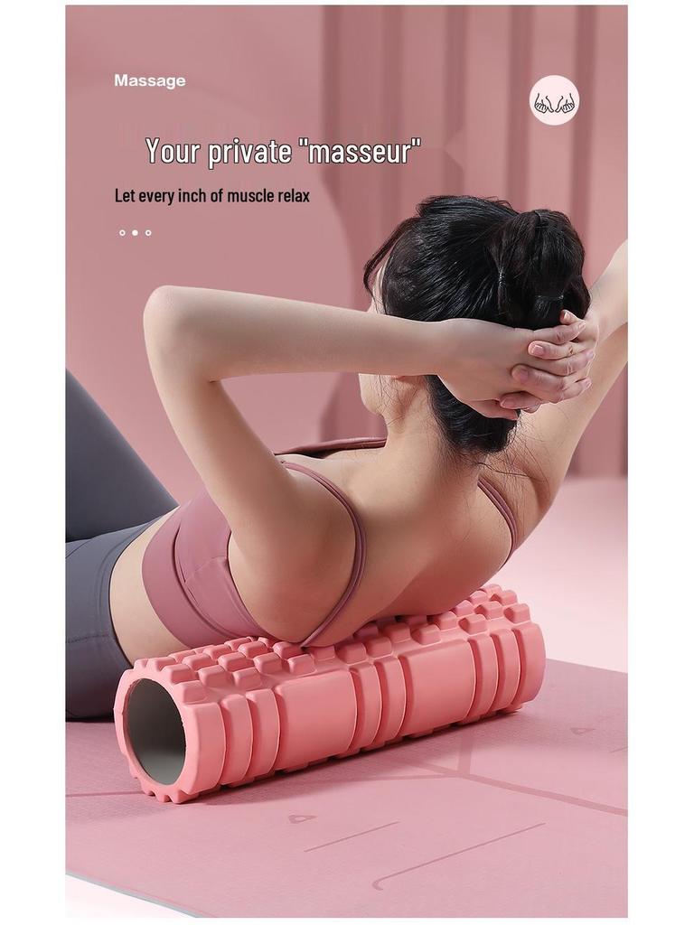 Pink EVA Foam Yoga Massage Roller with Textured Design