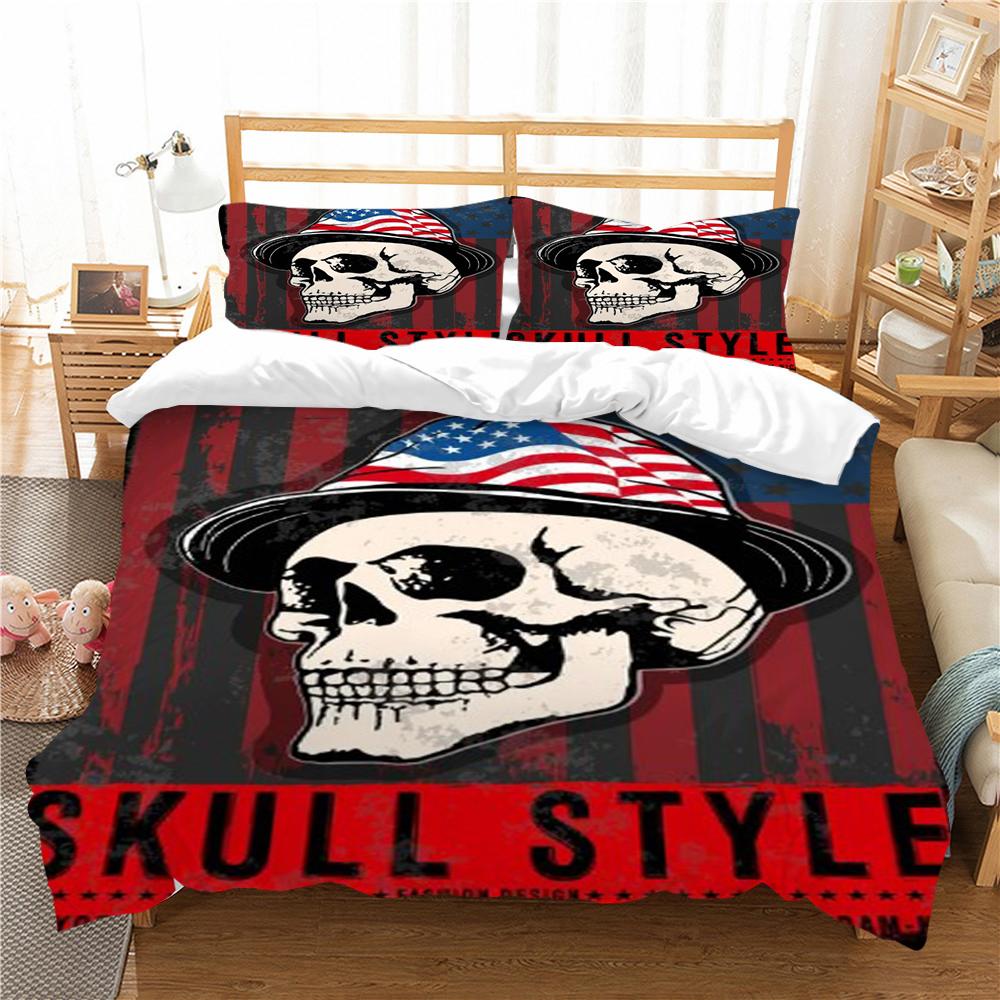 Skull Style Duvet Cover Set 3D Skull Printing Bedding Cover Polyester Home Textiles Soft Pillowcase Boy Single Size Bed Set