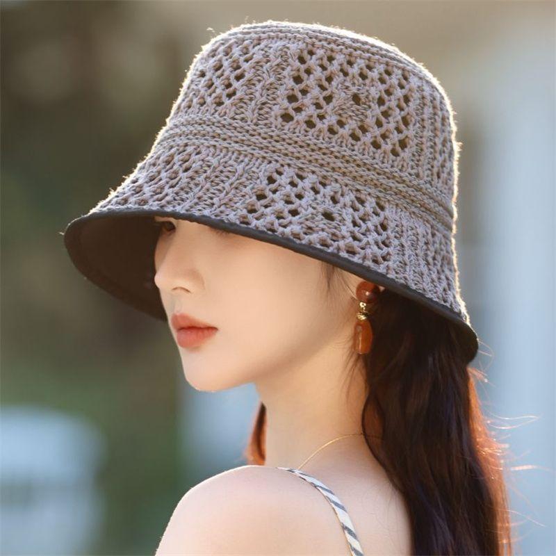 Корейская ажурная вязаная шапка рыбака для женщин летом тонкая и дышащая солнцезащитная шапка
