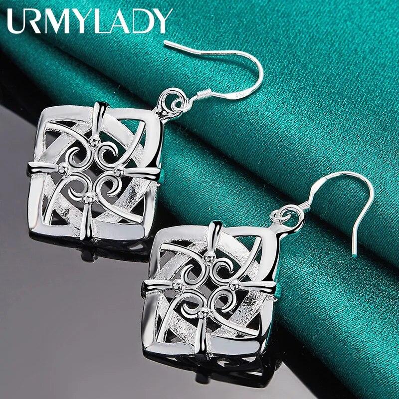 URMYLADY стерлингового серебра 925 пробы четыре листа цветок серьги для женщин очаровательные свадебные вечерние модные украшения