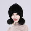 Women Winter Thick Real Mink Fur Hat with Fox Fur Pompoms Knitted Natural Fur Cap Lady Outdoor Warm 100% Real Mink Fur Hats