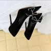 Fashion Rhinestone Bowknot Woman Pumps Suede High Heels Sexy Party Shoes Pointed Stilettos Women Heels Luxury Pumps Large Size 42 43