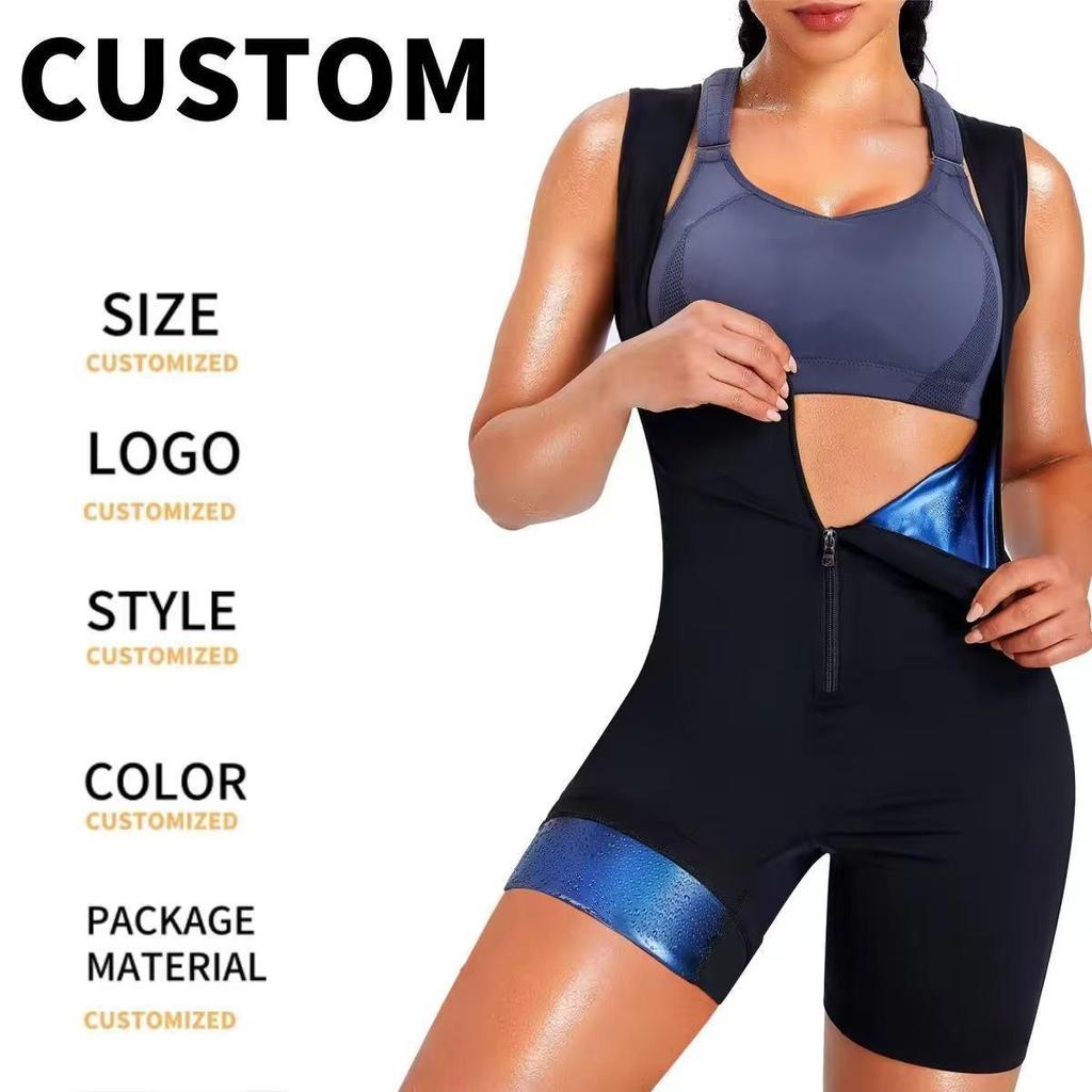Women's Short Sleeve Sauna Sweat Suit with Tummy Control Waist Belt