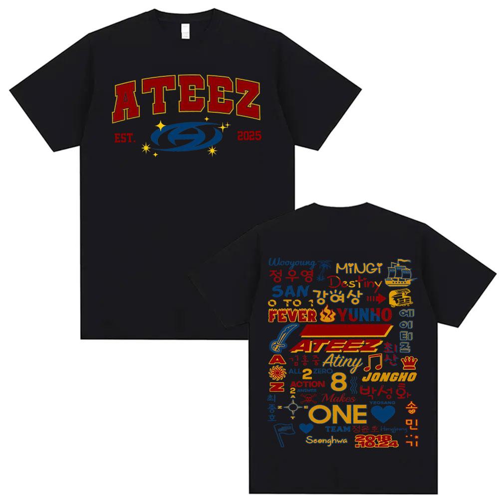 Kpop Ateez 2025 World Tour in Your Fantasy Merch T Shirts Unisex Women Korean Fashion Retro High Street Tshirt 100 Cotton T Shirt