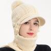 Winter cold weather knit neck warmer fur pom pom brim hooded neck hat