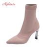Fashion Aphixta Metal Blade Heels Socks Boots Women Stretch Fabric Elastic Stilettos Heel Pointed Toe Ankle Boots Shoes Woman Boats