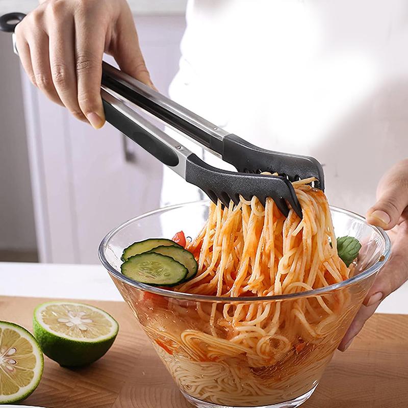 Силиконовый набор из нержавеющей стали, не обжигающий, для гриля и ложка для пасты, прочная зубчатая вилка для пасты, ложка для спагетти и пищевые щипцы