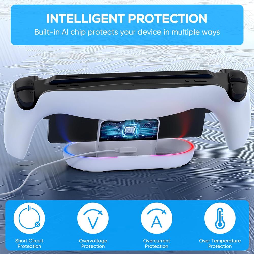 Зарядная док-станция для Playstation Portal, зарядная подставка для PS Portal с RGB-подсветкой и зарядным кабелем USB C