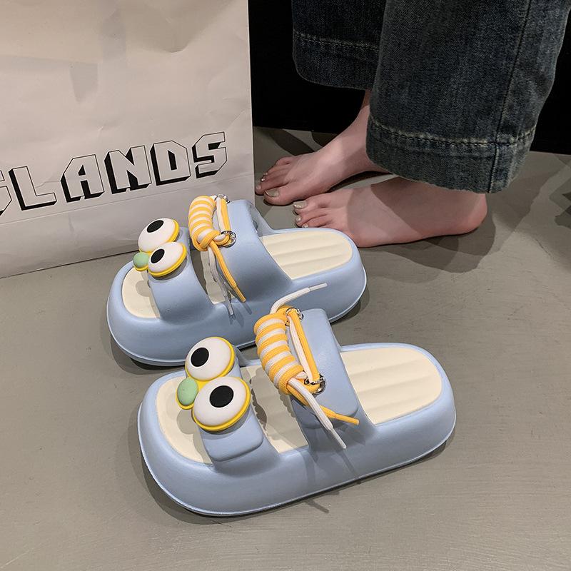 Thick-soled Seaside EA Beach Shoes Summer Wear Fun Funny Cute Big Eyes Double with Cool Slippers Women