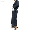 Мужской комплект юката из двух предметов Kyoto Kimono Yuzen, черный хлопок с плетением сидзира, квадратный оби на липучке, цвет чернил (Вертикальные полосы), Размер M
