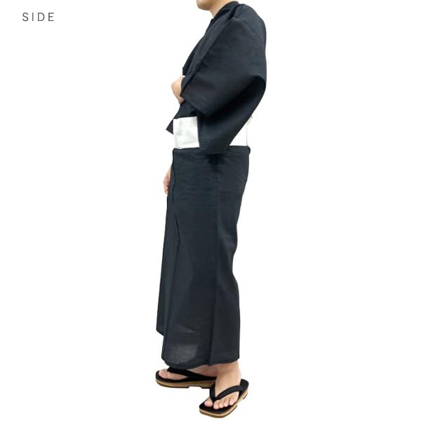 Мужской комплект юката из двух предметов Kyoto Kimono Yuzen, черный хлопок с плетением сидзира, квадратный оби на липучке, цвет чернил (Вертикальные полосы), Размер M