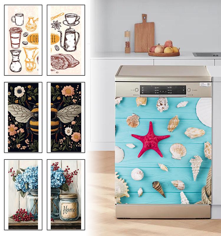1 шт. ПВХ Водонепроницаемые Наклейки Кухня Цветочный Принт Украшение Дома Наклейка для Посудомоечной Машины Самоклеящиеся Обои Холодильник